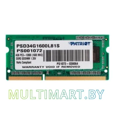 Оперативная память Patriot Memory for Ultrabook 4GB DDR3 SO-DIMM PC3-12800 (PSD34G1600L81S)